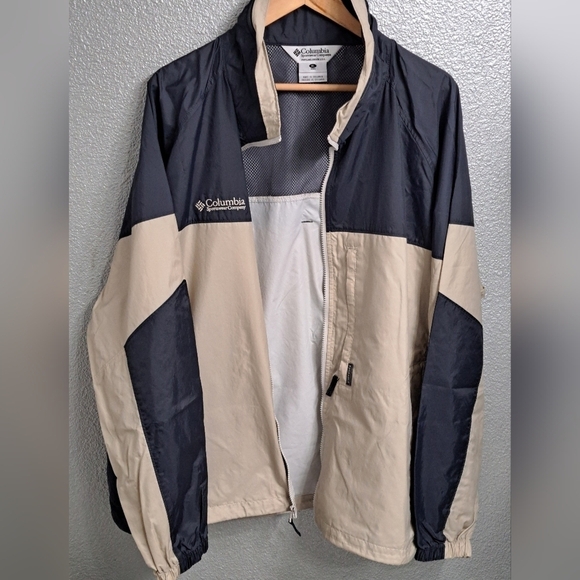 Columbia Tan & Blue Colorblock Rain Jacket    Size XL - Picture 7 of 10